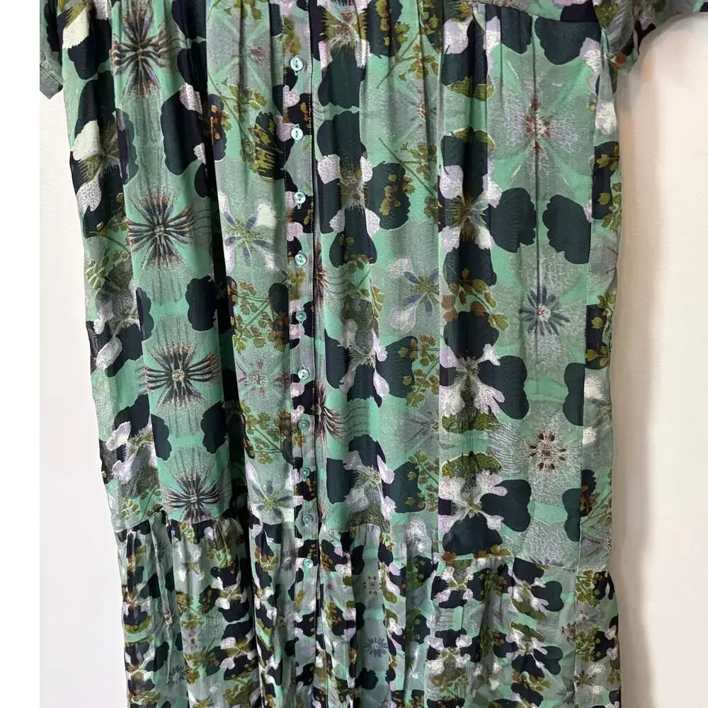 BA&SH Floral Hooper Maxi Dress Size 3 (Large) Green Watercolor Boho Cottagecore - Picture 5 of 11